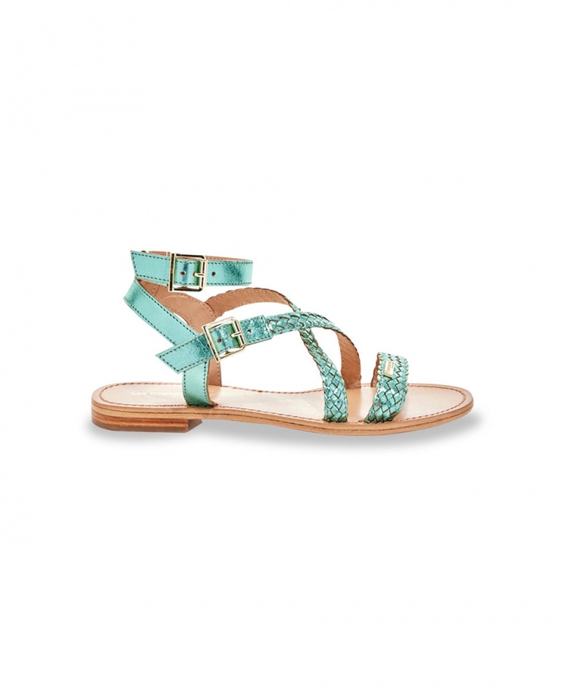 Sandales plates Les Tropeziennes HIPSY Cuir Ankle-strap Aqua Femme|EGFR-67745980